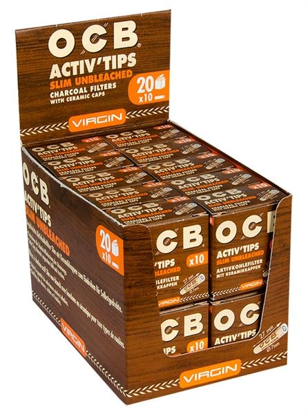 1x OCB Activ Tips Slim Virgin Unbleached Aktivkohlefilter ø7mm 10er Schachtel